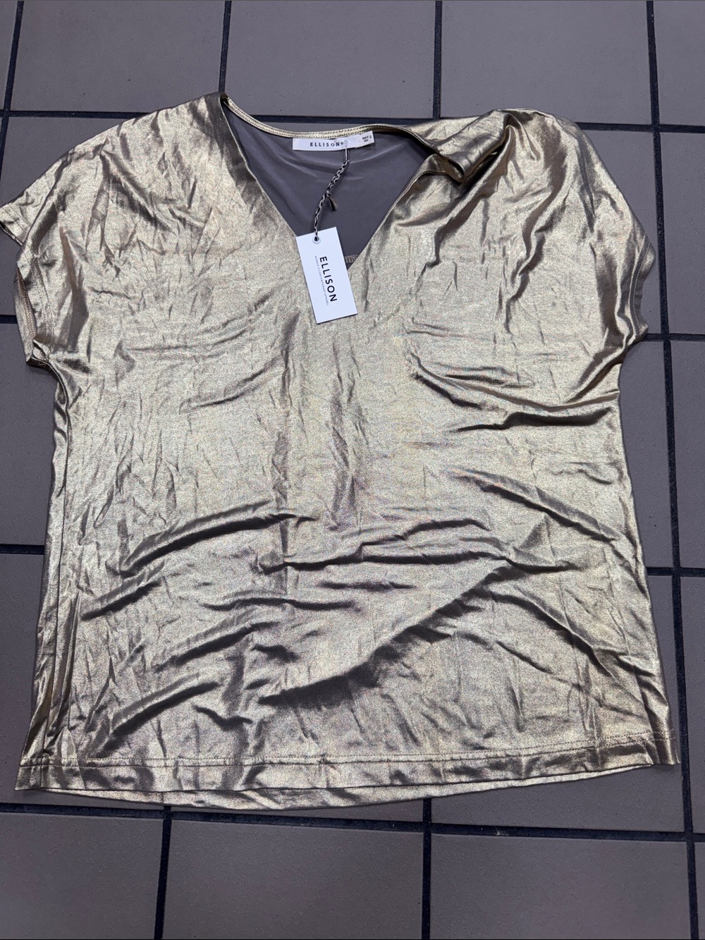 Ellison Metallic Gold V-Neck Short Sleeve Tee